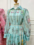 High Fashion Multi Color Floral Print Collar Down Waist Rope Dress